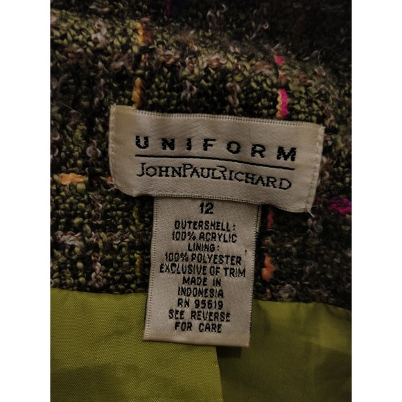 Uniform By John Paul Richard Green Tweed Acrylic Button Blazer Size 12 - Picture 9 of 9